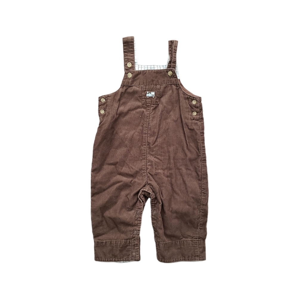 Janie and Jack Layette 0-3 Months Brown Corduroy Overalls with Train Embroidery
